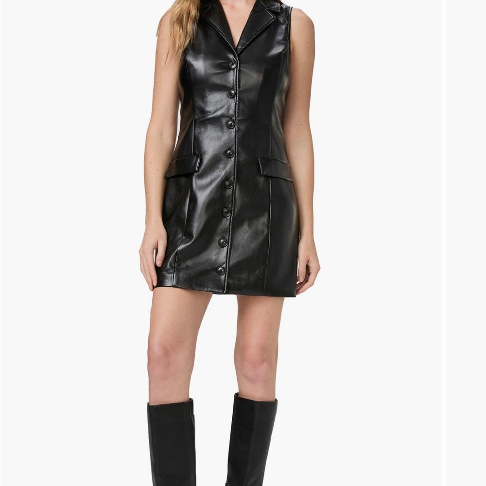 Paige Graciella Black Sleeveless Faux Leather Mini Dress Shirtdress Size 10